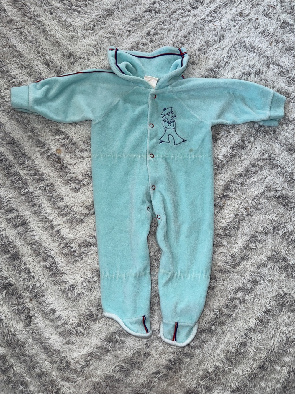 0/3m Carters beauty vintage 70s Cozy Blue Fleece Baby One-Piece Romper